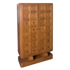 Tall Two Door Oak Raised and Grid Face French Cabinet