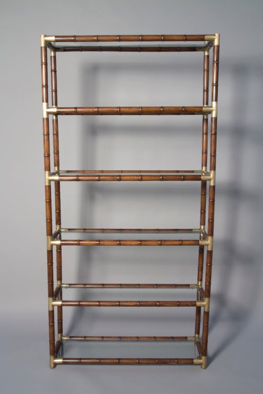 Faux Bamboo and Bronze Six Shelf Etagere with Bronze Fittings