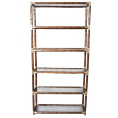 Retro Faux Bamboo and Bronze Six Shelf Etagere with Bronze Fittings
