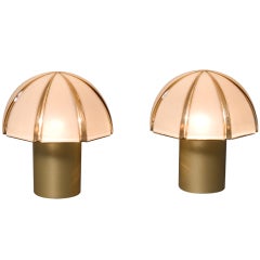 Vintage Pair of Petite Paneled Glass Shade Lamps by Peill and Putzler