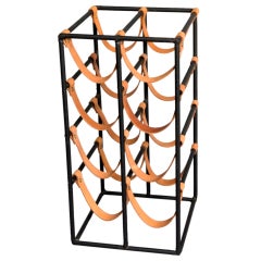 Cascading Leather Iron Frame Wine Rack by Arthur Umanoff