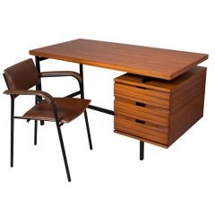 Acajou Three Drawer Desk by Pierre Guariche for Minvielle