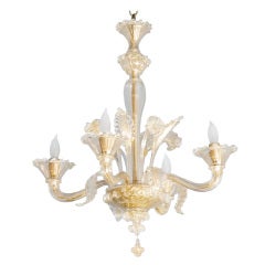 1930s Four Arm Gold Inclusion Murano Glass Chandelier