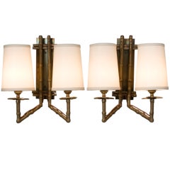 Pair of Two Arm Bamboo "Angle" Bronze Sconces