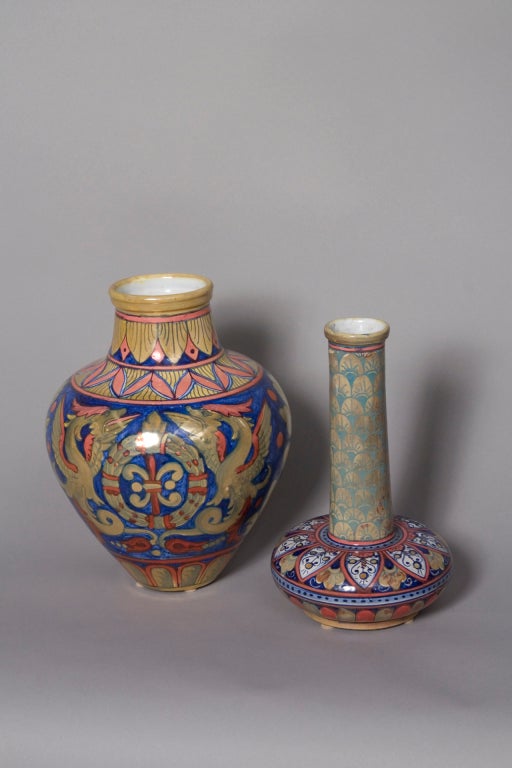 Italian Two Renaissance Revival Ceramic Vases by Rubboli