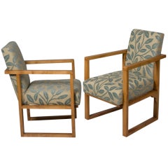 Pair of Modernist French Sycamore Open Armchairs