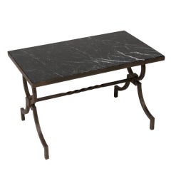 Marble Top Iron Coffee Table by Poillerat Vintage Marble Top Iron Coffee Table by Poillerat
