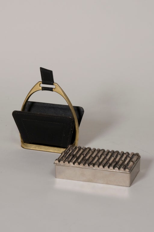 Two Bronze and Leather Desk Accessories