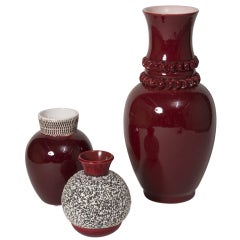 Three Rouge Ceramic Vases, by Chambost et Millet