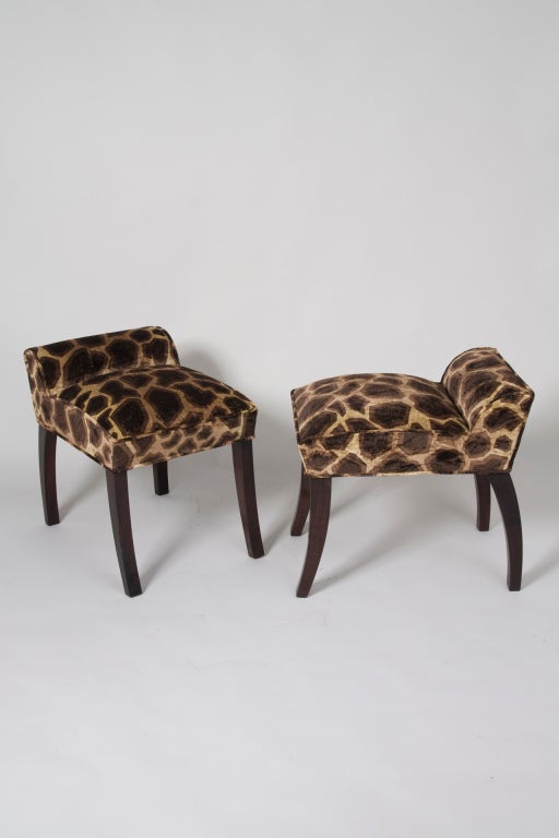 Mid-20th Century Pair of Animal Print Stools by Paul Frankl