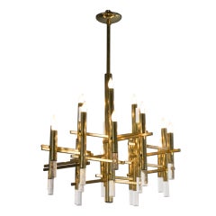 Mystical Aligned Brass and Lucite Rod Chandelier