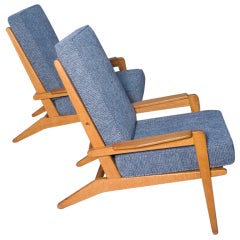 Pair of Oak Lounge Chairs by Pierre Guariche