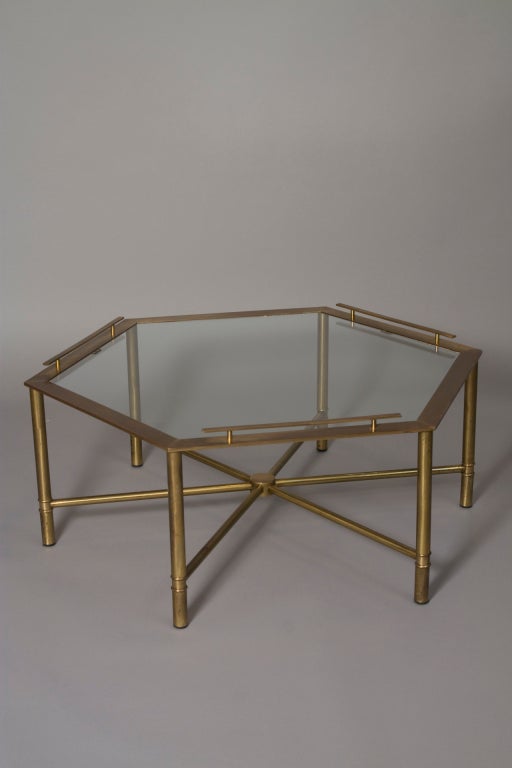 Bronze Hexagonal Glass Top Coffee Table by Mastercraft In Excellent Condition In Brooklyn, NY