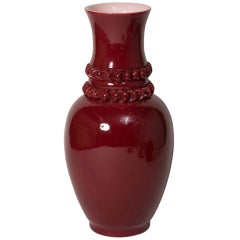 Braided Neck Burgundy Ceramic Vase by Chambost