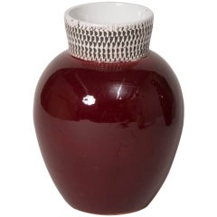 Burgandy Glaze Ceramic Vase by Pol Chambost