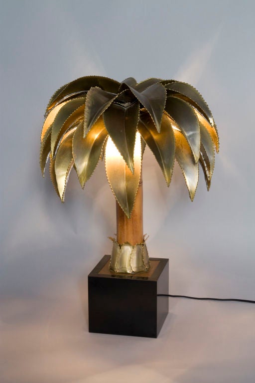 Palm Tree Form Bamboo and Brass Table Lamp by Maison Jansen