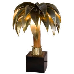 Vintage Palm Tree Form Bamboo and Brass Table Lamp by Maison Jansen