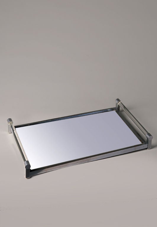 Nickeled Bronze Frame Mirror Serving Tray by Jacques Adnet
