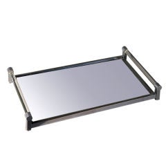 Nickeled Bronze Frame Mirror Serving Tray by Jacques Adnet