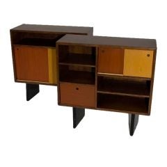 Pair of Oak and Painted Metal Cabinets by Escande