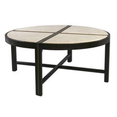 Walnut Circular Low Table with Travertine Top by Tommi Parzinger