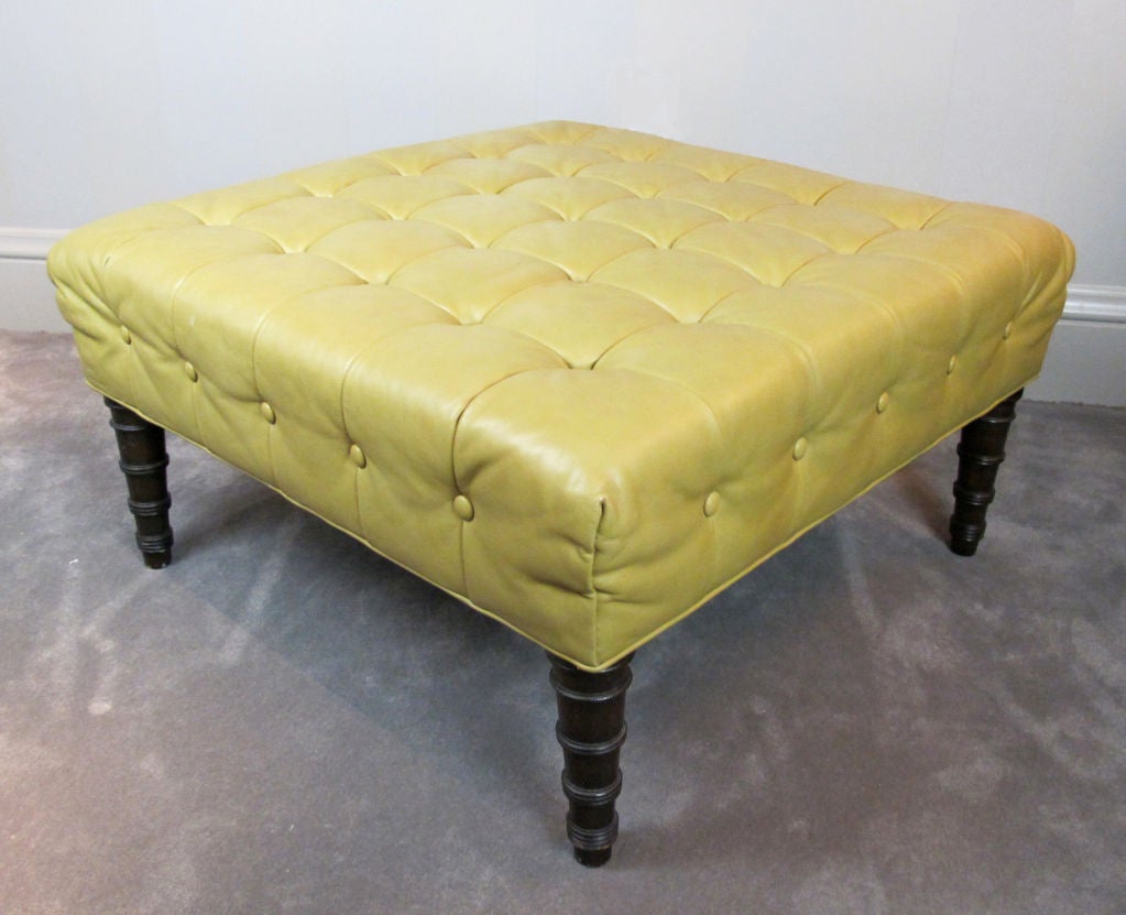 American Tufted Leather Ottoman Designed by Edward Wormley for Dunbar For Sale