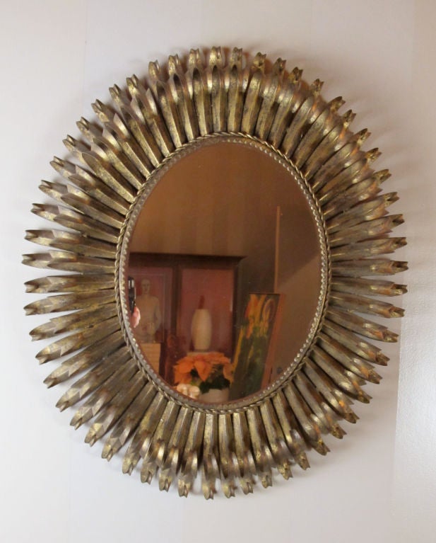 20th Century Gilt Metal Oval Spanish Eyelash Mirror