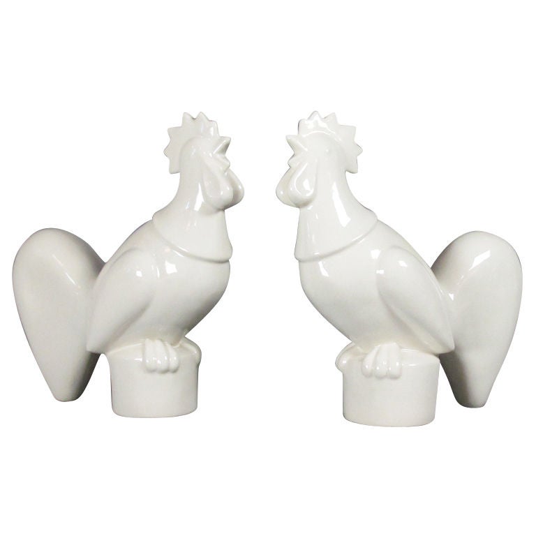 Pair of Pottery Roosters Designed by Waylande Gregory For Sale
