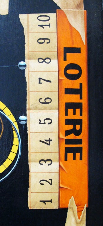 A nicely rendered trompe l'oeil tempera painting on board by Kennard M. Harris. The work is titled Loterie on verso. Also, retains Hammer Galleries, New York, stamp. Board measures approximately 21.5 inches by 28.5 inches. With original frame, the