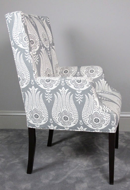 American Pair of High Wing Back Chairs in a Matt Murphy Studio Fabric