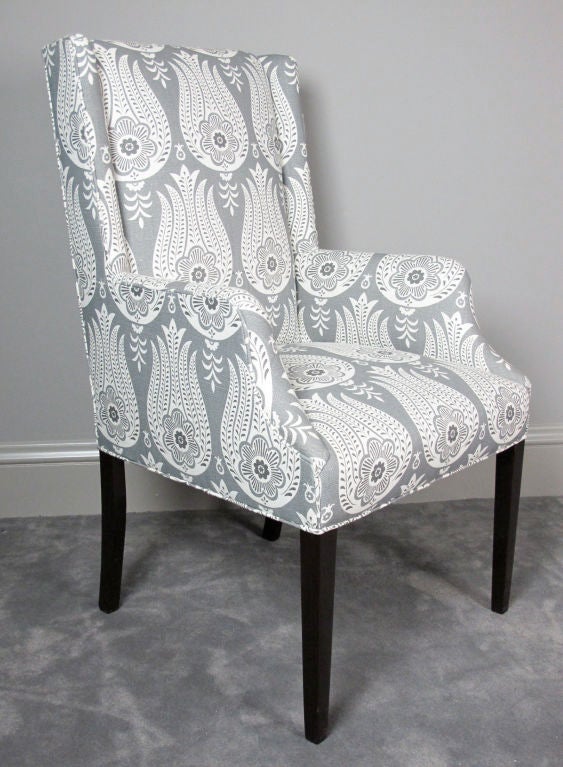 20th Century Pair of High Wing Back Chairs in a Matt Murphy Studio Fabric