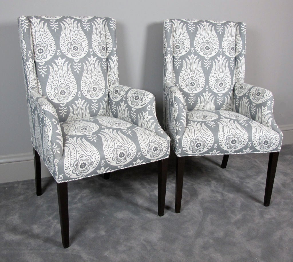 Pair of High Wing Back Chairs in a Matt Murphy Studio Fabric 3