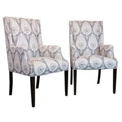 Pair of High Wing Back Chairs in a Matt Murphy Studio Fabric