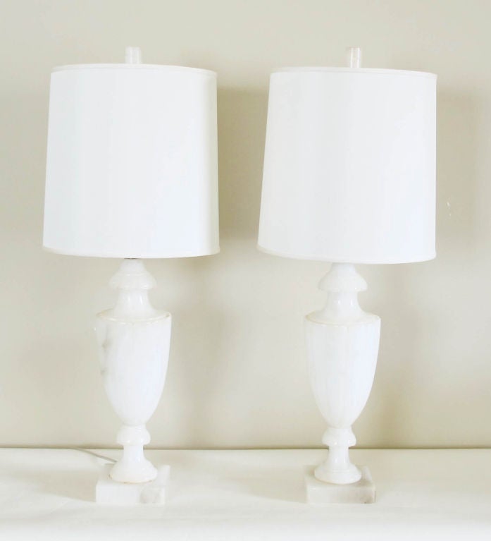Pair of Neoclassical Urn Form Marble Lamps