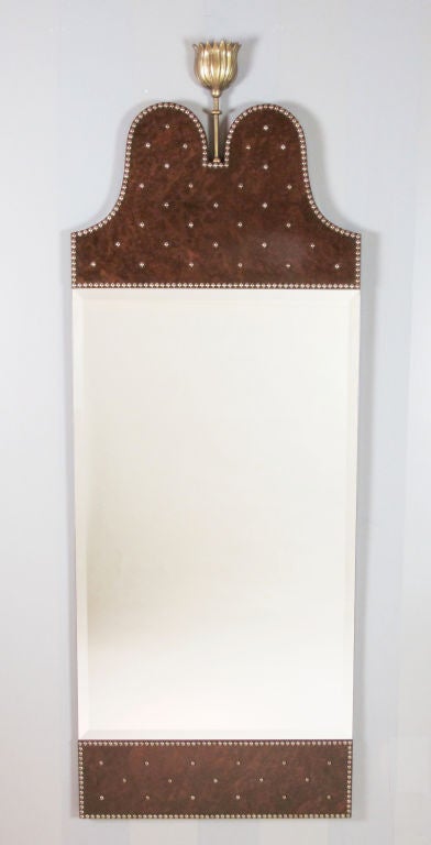 Custom Studded Walnut Mirror