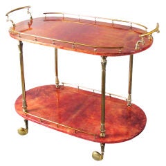 Aldo Tura Italian Red Parchment Beverage Cart