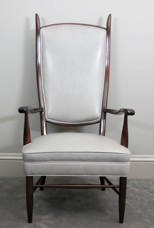 20th Century Pair of Dramatic High Back Chairs in Grey Leather