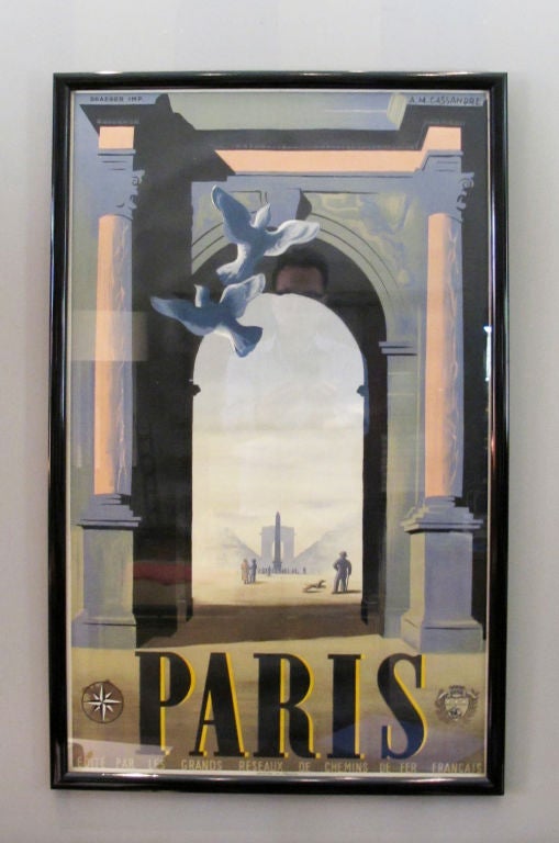 An iconic French surrealist-inspired poster by A.M. Cassandre.  This is an original example printed by Draeger.  This poster was originally folded.