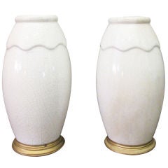 Pair of French Art Deco Crackle Glaze Vases