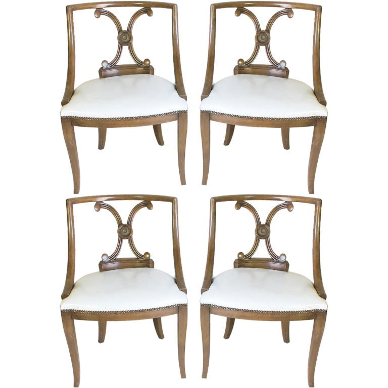 Set of Four Hollywood Regency Style Leather Chairs For Sale at 1stDibs