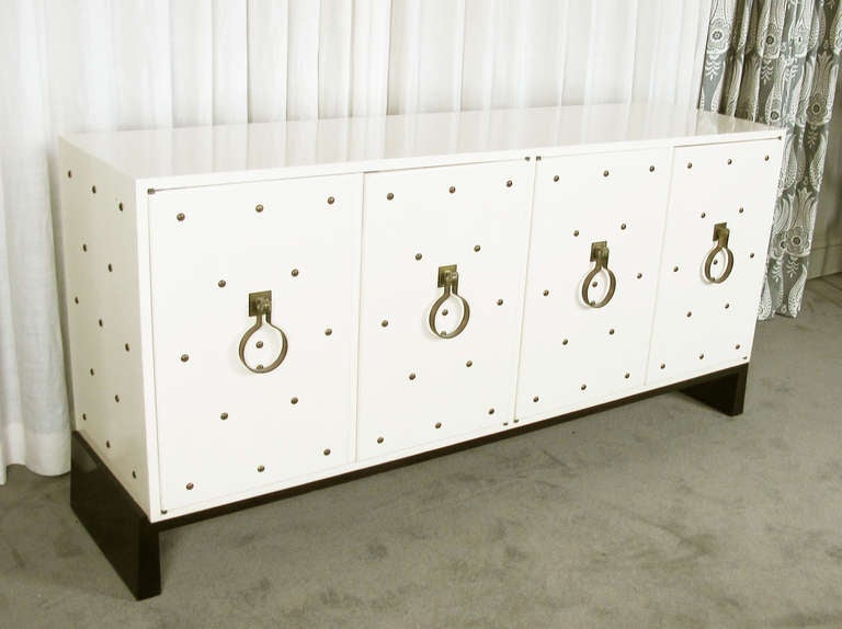 Wood Studded Sideboard by Tommi Parzinger For Sale