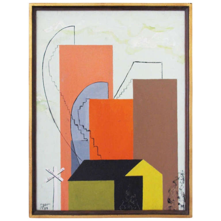 A 1939 Modernist Oil on Board by Richard Ayer For Sale