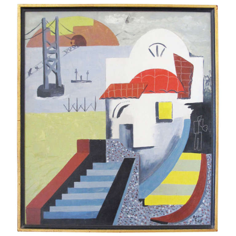 A 1939 Modernist Oil on Board by Richard Ayer For Sale