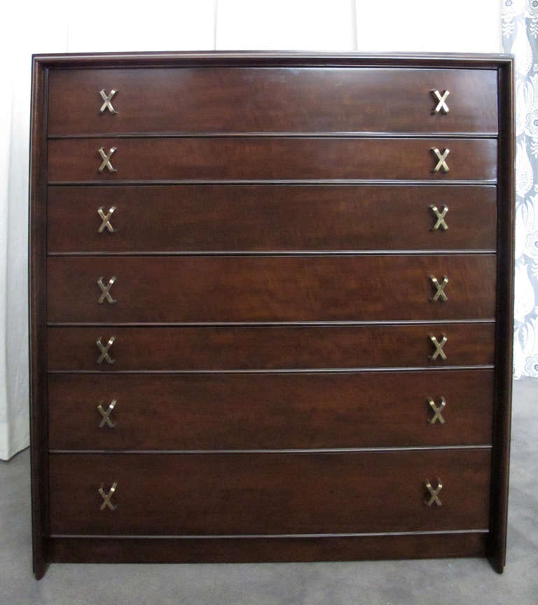 This is a very handsome seven-drawer chest or dresser designed by Paul Frankl for Johnson Brothers.  Beautifully refinished.