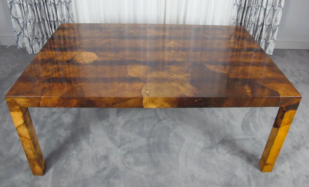 Parchment Parsons Style Dining Table In Excellent Condition For Sale In San Francisco, CA