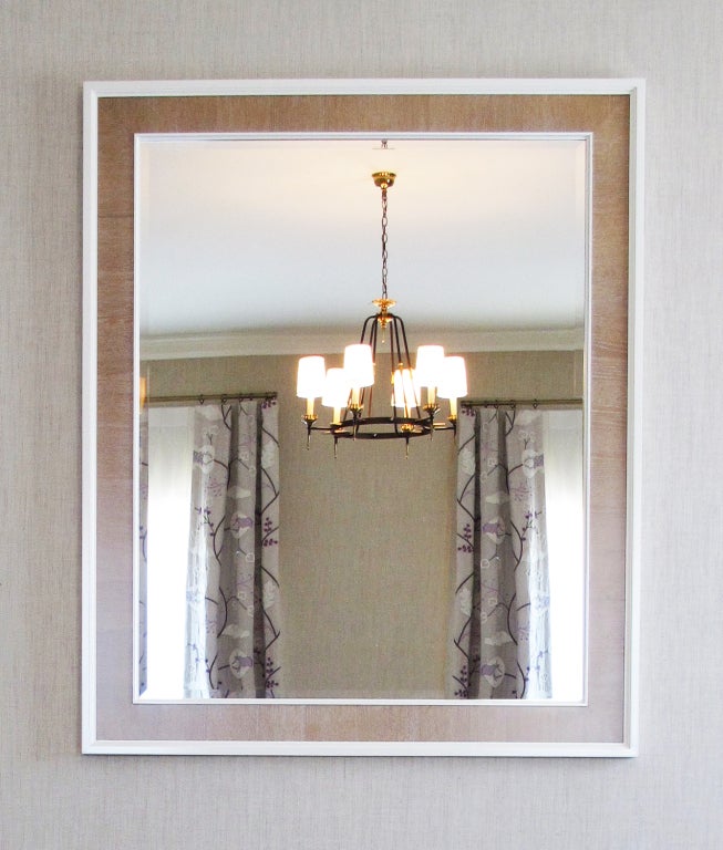 Contemporary A Custom Ivory Lacquer and Cerused Oak Mirror For Sale
