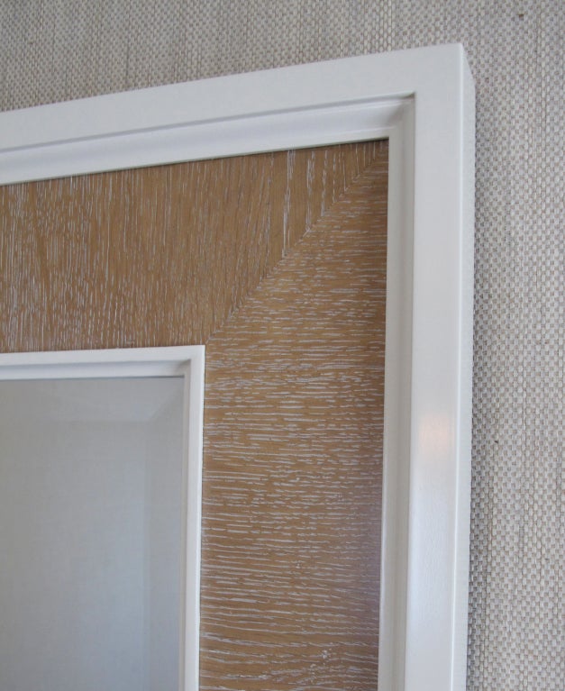 Wood A Custom Ivory Lacquer and Cerused Oak Mirror For Sale
