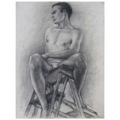 Male Nude Portrait Drawing by Peter Lupori, circa 1940
