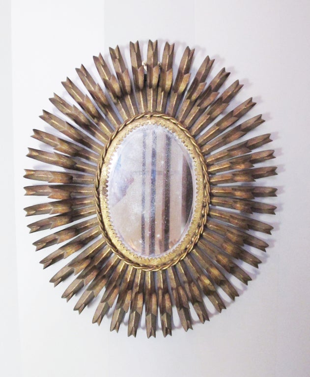 Mid-20th Century Gilt Metal Oval Spanish Eyelash Mirror