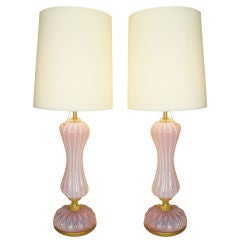 Pair of Monumental Italian Pink Murano Glass Lamps 3